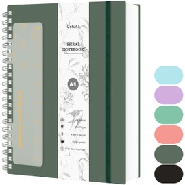 Qefuna Qefuna Notizbuch A5 Dotted,Bullet Dot Journal, 300Seiten Spiralnotizbuch, 100g/M² Tintenfestes Papier, PVC-Hardcover，mit Lineal, Erweiterbare Taschen, Elastische Bänd,14.5 * 21cm -Dunkelgrün