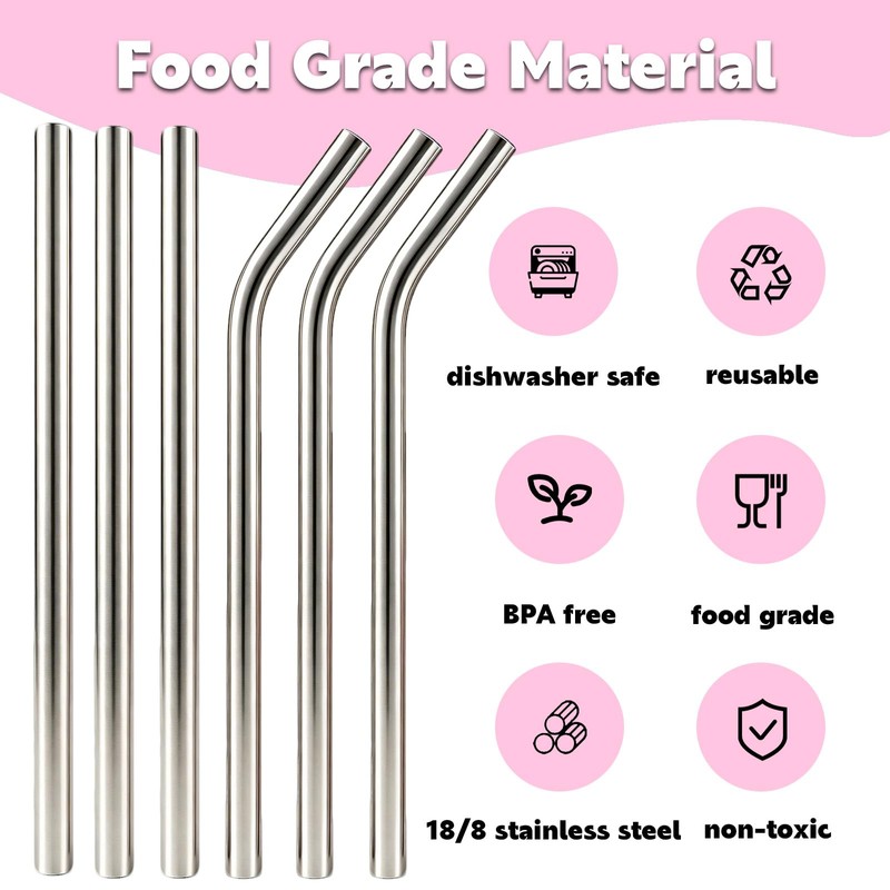 XccMe 6 PACK Stainless Steel Smoothie Straws,0.4'' Extra Wide Reusable