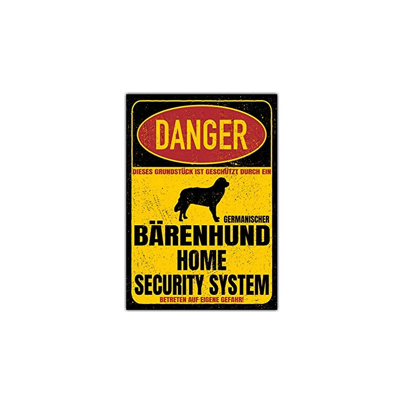 German Bear Dog Sign Danger Security System Door Sign Dog