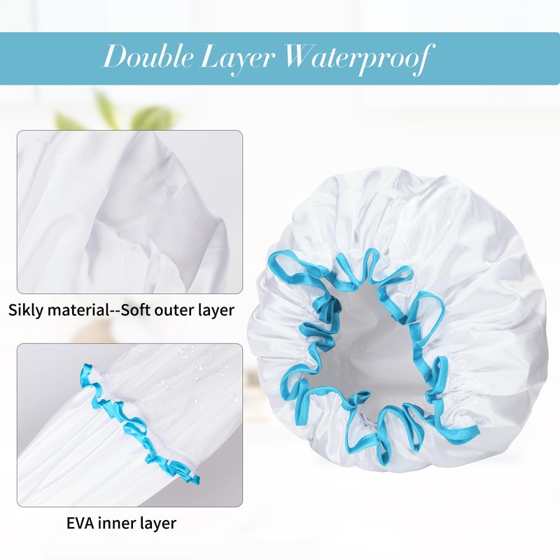 G2PLUS Waterproof Shower Cap, Pack of 2, Double Layer Shower