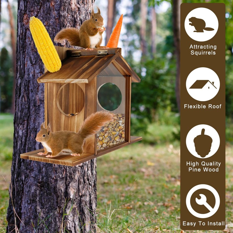 Squirrel Feeder House, Wooden Squirrel Feeder Box Garden Ornaments Squirrel