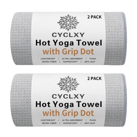 Paquete de 2 toallas de yoga calientes con punto de agarre, almohadillas para orejas antideslizantes para yoga caliente, microfibra absorbente, para c