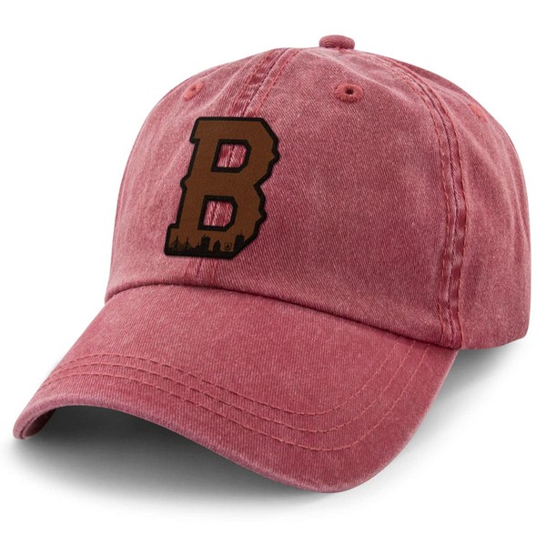 Boston B Skyline Leather Patch Washed Dad Hat Cardinal