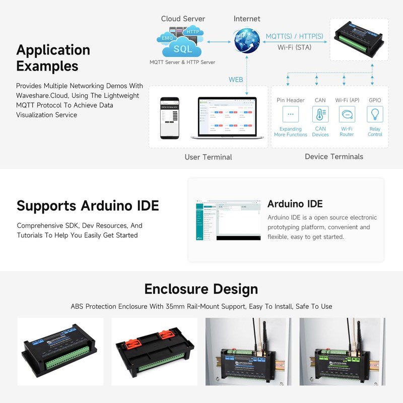 Waveshare ESP32-S3-POE-ETH-8DI-8RO-C(PoE Network Port), Industrial 8-Ch ESP32-S3 WiFi Relay Module,