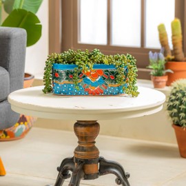 Evergreen Garden Talavera Mexican Pottery Ceramic Turquoise Ledge Planter | Flower Pot Plant Succulent | Indoor Outdoor (12 inch)