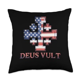 Catholic Knight Templar Crusader Cross American Flag Throw Pillow