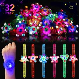 32 Pack LED Light Up Fidget Spinner Bracelets, Glow in The Dark Party Favors for Kids 4-8 8-12,Treasure Box Toys for Classroom Prizes, Birthday Gift Christmas Stocking Stuffers for Boys Girls