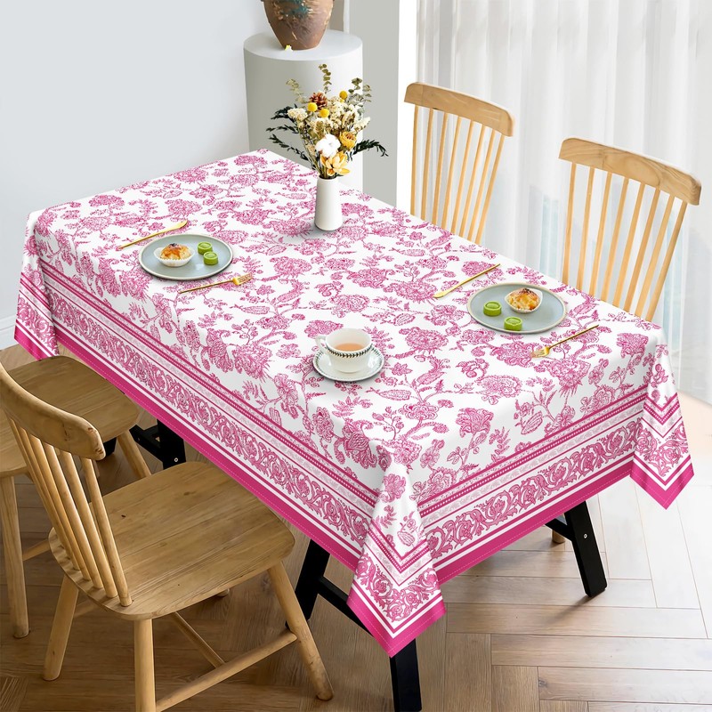 Arquiel Tablecloth Pink Flowers, Tablecloths Washable Rectangular Tablecloth Spring French