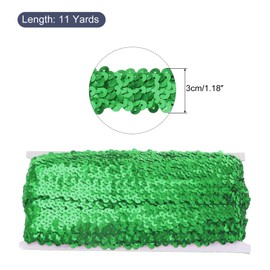 MECCANIXITY 11 Yards 1.2 Inch Elastic Sequins Trim 3 Row Flat Sequin Strip Paillette Sequins Fabric Ribbon for Crafts DIY Sequin Fringe Sewing Dark Green