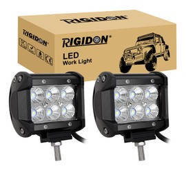 RIGIDON 2Pcs Led Work Light Bar, 4 inch 18W Flood Beam, 12V 24V Driving Fog Lamp for Car Off road Boat Truck 4x4 SUV ATV Tractors Excavator, 6000K White