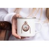 MAXIKIWI Langlebige Emaille-Kaffee- oder Tee-Camping-Tasse für drinnen und draußen, Vintage-Taschenuhr,
