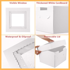 SATINIOR SATINIOR 38 Pcs 10 x 10 x 8 Inch Tall Cake Boxes for Tier Cakes White Baking Boxes with Window Clear Lid Disposable Containers Pie Bakery container for Party Wedding Birthday Transport