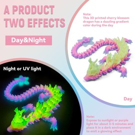 Aesinos 3D Printed Cherry Blossom Dragon，3D Printed Animals 12in Cherry Blossom Decor 3D Printed Dragon Dragon Fidget Toy for Display Collection and Unique Gift (Rainbow Night Light)