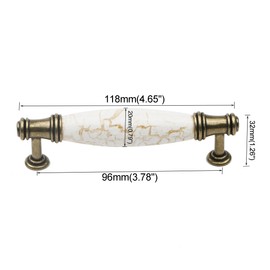 Pxyelec Set of 4 Marble Ceramic Handle Antique Cabinet Door Pull Modern Euro Style Furniture Drawer Kitchen Knob Handle Pull Decoration 3.78 inch(96mm) Hole Centers