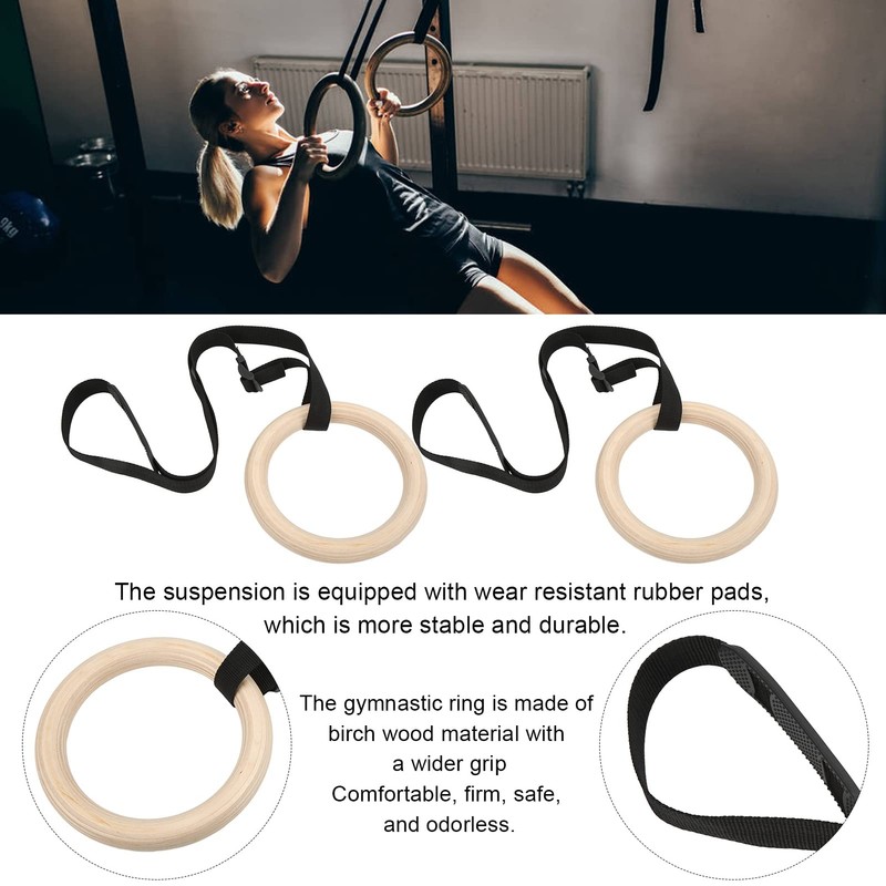 POENVFPO Gymnastics Rings, 1 Pair Wooden Pull Up Training Rings