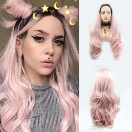 Light Pink Lace Front Wig Synthetic Hair Soft Lace Wig with Glueless Heat Resistant Fibre 61 cm Ombre Pink