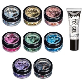 Moon Glitter Holographic Chunky Glitter - 100% Cosmetic Glitter for Face, Body, Nails, Hair and Lips - 3g - Set of 8 Colours