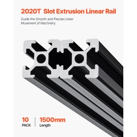 VEVOR 10PCS 59 in (1500 mm) T Slot 2020 Aluminum Extrusion Profile, European Standard Anodized Linear Rail, High-Strength Extruded Aluminum Rail for 3D Printer, CNC Machine DIY, Laser Engraving, Black