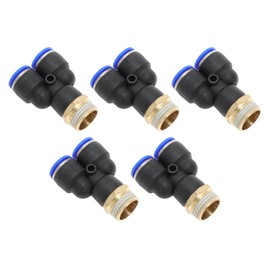 HOPESPANNER Push to Connect Air Fittings 1/2" Y Type Air Line Quick Joint Plastic Metal 1/2"BSPT 5 Pcs Blue Black
