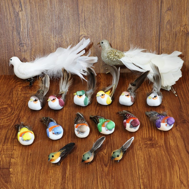 Yolococa 2pcs Champagne Christmas Tree Decoration Birds