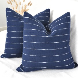 Navy Blue Pillow Cases 20 x 20 inches/Cotton Woven Stripe Pattern Contemporary Luxury Cushion Covers/Simple Throw Modern Pillow Covers for Living Room Sofa, Couch, Bed, Set of 2