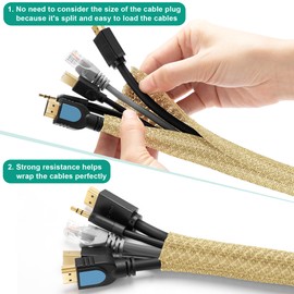 Funda de cable dorada de 6.5 pies a 1 pulgada, organizador de cables para escritorio, PC, TV, computadora, cubierta protectora de alambre, gestión de cables para oficina en casa