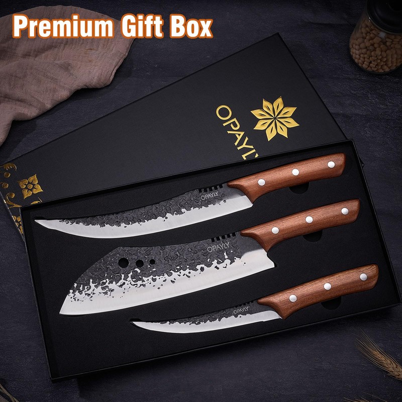 OPAYLY Hand-Forged Butcher & Carving Knife Set for Meat Cutting,