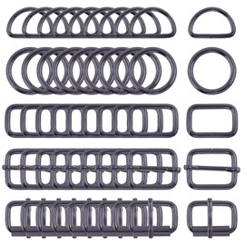 Swpeet 50Pcs 5 Style Approx 1 Inch Black Belt Buckle Metal Buckles Assortment Kit, Include Metal Roller Buckles, Metal Adjustable Slide Buckles, D Ring, Circular Ring, Square Ring for Purse Bag