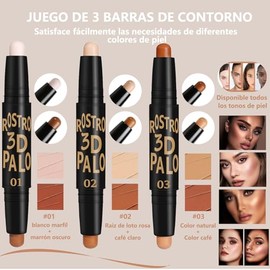Contorno maquillaje en barra, Corrector Maquillaje 2 en 1, 3pk lpiz corrector, Highlighter Makeup Stick, Maquillaje natural y resistente al agua,...  
