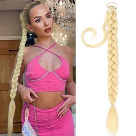 Gledola Long Braided Ponytail Extension, 30 Inch (76 cm), Pre Stretched Braiding Hair Extensions, DIY Braided Ponytail, Synthetic Hair Piece (Light Blonde, 30 Inches)