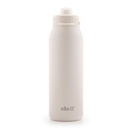 Ello - Pop & Fill - Botella de agua de acero inoxidable con tecnología QuickFill - Doble pared y aislamiento al vacío, tapa con bloqueo a prueba de fugas, reutilizable, sin BPA - 950 ml, crema
