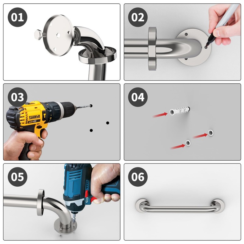 2 Pack 12 Inch Shower Grab Bar, ZUEXT Chrome Stainless