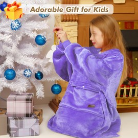 Tirrinia Blanket Hoodie for kids, Oversized Wearable Blanket, Cartoon Hooded Sherpa Lined Blanket, Gift for Kids Teens, Youth. Purple