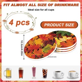 Generic AnyDesign 4Pcs Fall Leaves Coasters Autumn Maple Leaf Ceramic Coasters Absorbent Thanksgiving Harvest Cup Mat for Home Kitchen Party Table Decor, Red, Yellow, Brown, Green