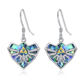 YFN Zelda Earrings Sterling Silver Triforce Zelda Dangle Earrings Abalone Legend of Zelda Themed Earrings Zelda Jewelry for Women Men
