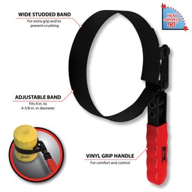 Performance Tool W54048 Swivel Handle Oil Filter Wrench for 4 to 4 3/8-Inch Filters with Studded Band and Vinyl Grip Handle