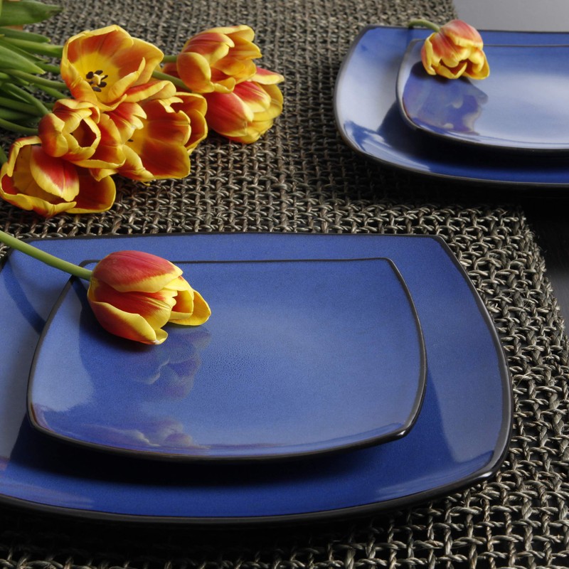 Gibson Elite Soho Lounge Square Reactive Glaze Stoneware Dinnerware Set,