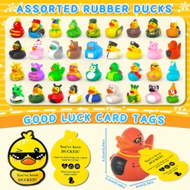 100Pcs Jeeper Ducks with Tags for Ducking,Rubber Ducks in Bulk,100 Pack Rubber Ducks+100Cards Tags+100 Straps for Kids Baby Bath Toys Party Favors
