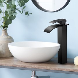 Qomolangma Tall Waterfall Bathroom Faucet, Matte Black Single Handle Bathroom Faucets for Sink 1 Hole, Tall Spout Vessel Sink Faucet Mixer Tap Washbasin Faucet with Pop-up Drain and Supply Hoses