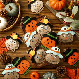 Simgoing 12 Pcs Felt Thanksgiving Tree Ornaments 3.9 Inch Fall Fabric Scarecrow Ornaments Fall Harvest Hanging Decorations for Tree Outside Porch Garden Home Yard Thanksgiving Decor