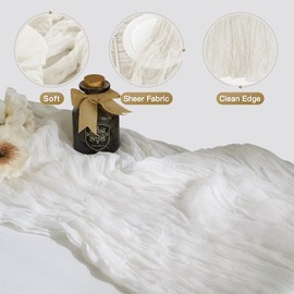 WAITER TREE Cheesecloth Table Runner Boho Gauze Long Rustic Sheer White Table Runners for baby Bridal shower Wedding Birthday Party decorations 90 x 300 cm 6pcs