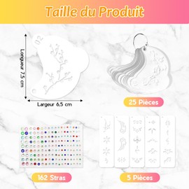 VEGCOO 30 Pieces Makeup Stencils Kids Tattoo Stencils for Kids + 162 Colorful Rhinestones Face Decoration Stencils for Makeup Face Reusable for