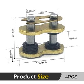 Qurbuns 4 PCS 520HV 520 Chain Master Link, Heavy Duty Manganese Steel Roller Chain Connector Links with O-Ring, Universal Master Connector for Bicycle Mini Bike Karting ATV Scooter and More (Gold)