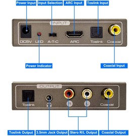 192KHz HDMI ARC Audio Extractor, Digital to Analog Audio Converter, DAC Audio Converter, Optical/SPDIF Coaxial HDMI ARC to Optical/SPDIF Coaxial Stereo L/R 3.5mm Jack for TV Soundbar Headphones