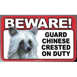 SCANDICAL BEWARE GUARD CHINESE CRESTED DOG ON DUTY 5" X 8" HANGABLE PLASTIC SIGN NEW