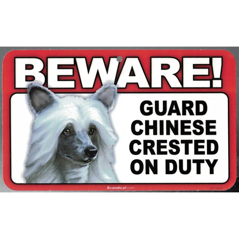 SCANDICAL BEWARE GUARD CHINESE CRESTED DOG ON DUTY 5" X