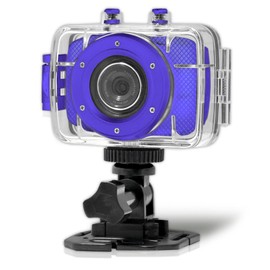 Pyle PSCHD30BL Mini High-Definition Sports Action Wide-Angle HD Camera & Camcorder, 720p, SD Card Slot, Touchscreen (Blue)