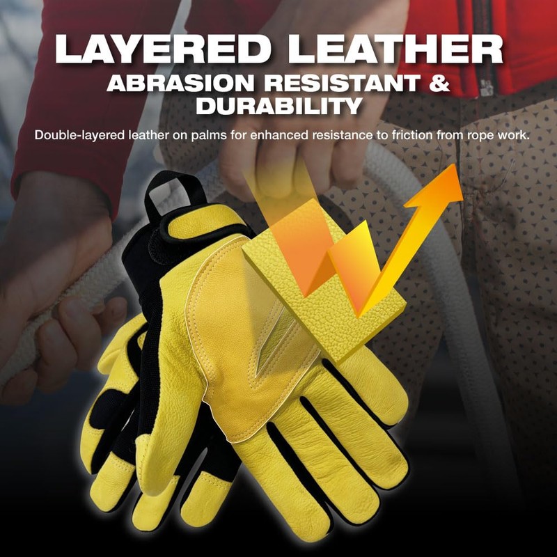 KameLo Goatskin Leather Multipurpose Riggers Safety Work Gloves with Secure