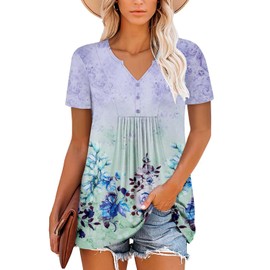 BETTE BOUTIK florida t shirts for women v neck tops for women trendy women's tunics women's t-shirts LilacGreen Medium