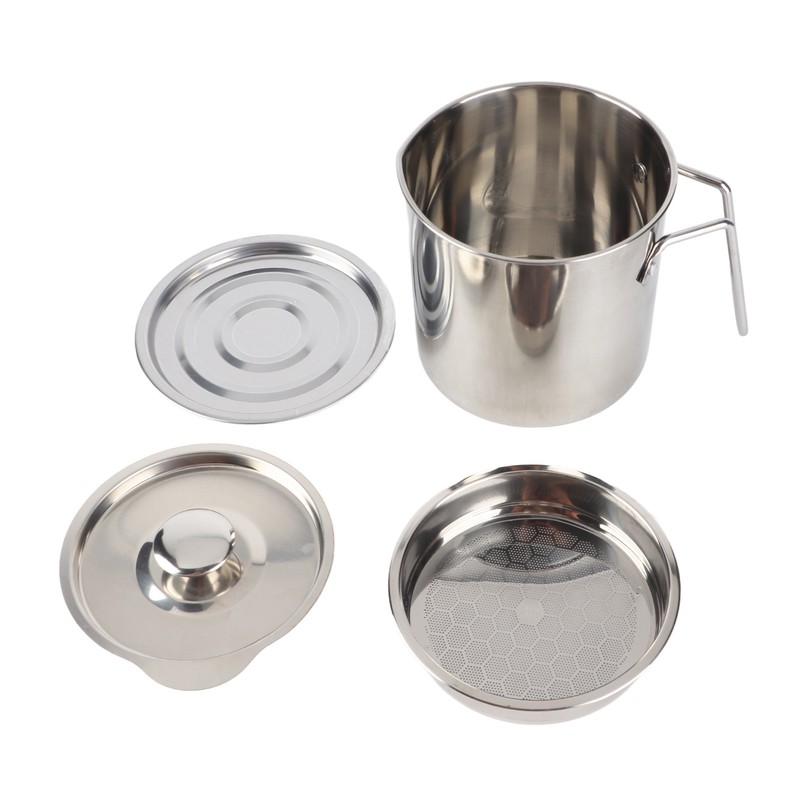 Stainless Steel Oil Filter Pot with Handle Kitchen Grease Container